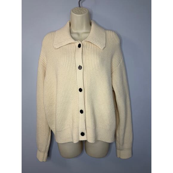 Rails Esme Cream Ribbed Cardigan Ivory Women's M NO Removable Faux Fur Collar - Picture 1 of 12